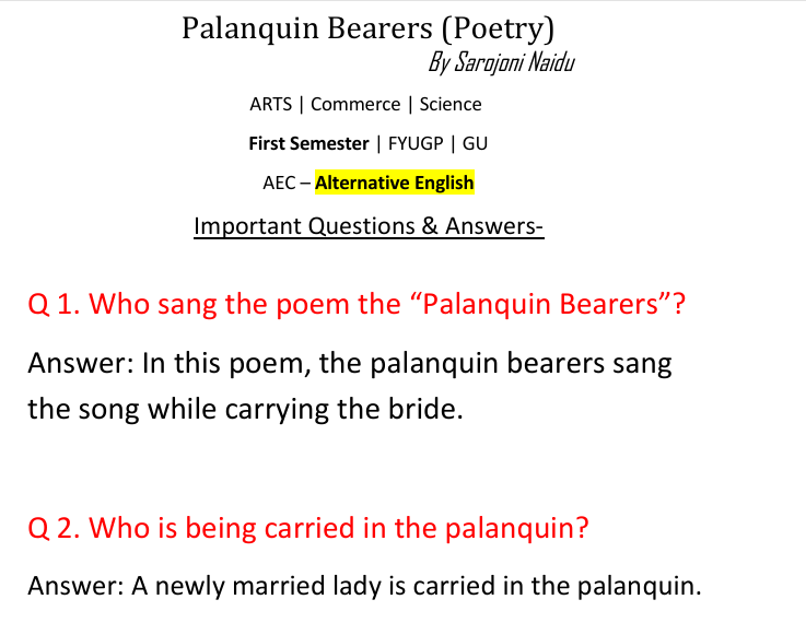 Palanquin Bearers Notes Preview